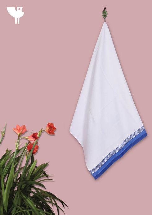 Handloom Cotton Bath Towel With Block Print Border